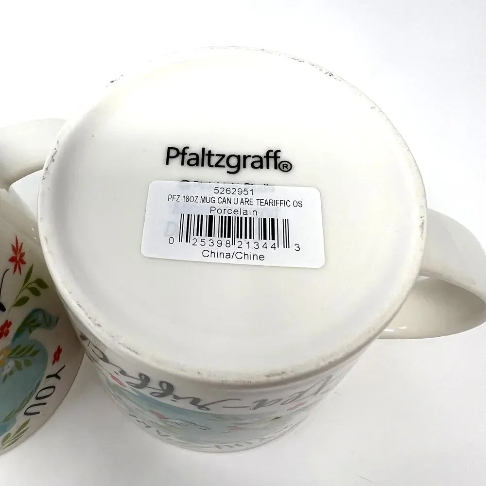 Pflatzgraff Mugs You Are Teariffic Pair of 18oz Porcelain Cups New w/ Tags Gift - Picture 10 of 10